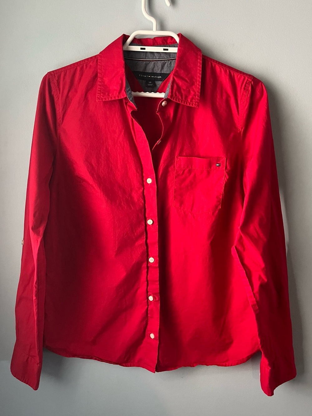 Tommy Hilfiger Red 100% Cotton Long-Sleeve Roll Tab Button-Down Shirt Size S